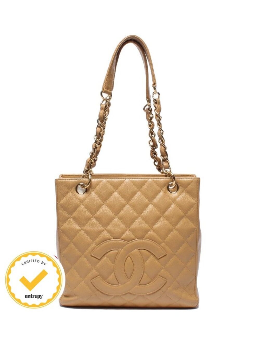 Chanel Chain Tote Petite Shopping PST Shoulder Bag Quilted Caviar Leather Gold
